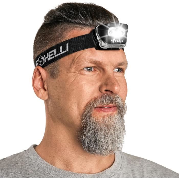 Foxelli Lampe frontale LED pour adultes et enfants, course à pied, camping, randonnée, lampe