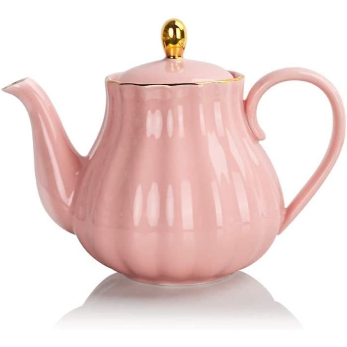 SWEEJAR Théière en Céramique 800 ml Avec Poignée et Infuseur, Théière en Porcelaine Pour Tout Type de Thé Boissons et Café - Rose