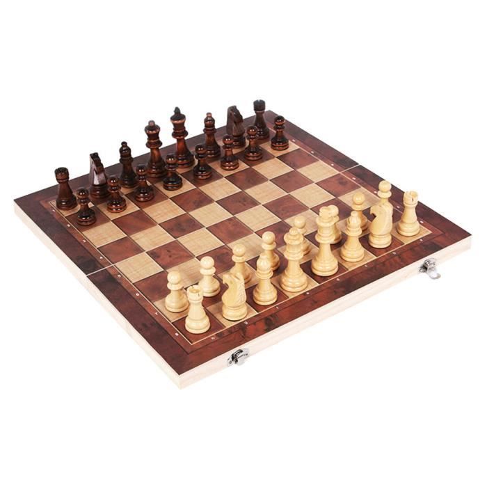 Échiquier Magnétique 3-en-1 En Bois – Jeu De Dames Et Échecs – Pliable – Voyage Enfants Adultes (39×39 Cm)
