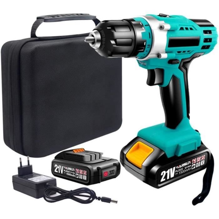 Perceuse-visseuse Sans Fil 21V Lithium-Ion - Kit Complet Avec 2 Batteries, Chargeur, Embouts (neuf)