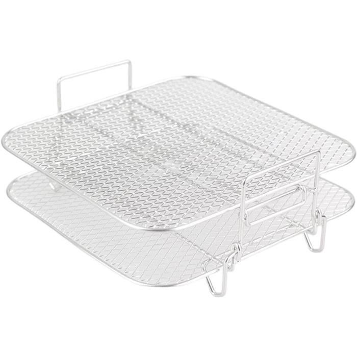 Support De Friteuse à Air - 3 Plateaux Empilables Inox 304, Pieds Silicone, Pince, Pour Cuisson Uniforme