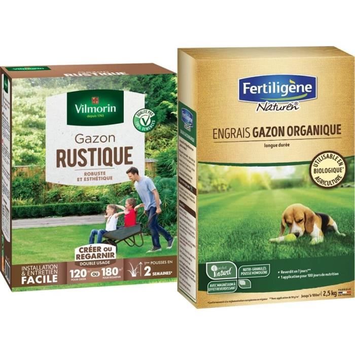 Vilmorin Gazon Rustique 3kg + Gazon Ombre 1kg - Semences Qualité Professionnelle