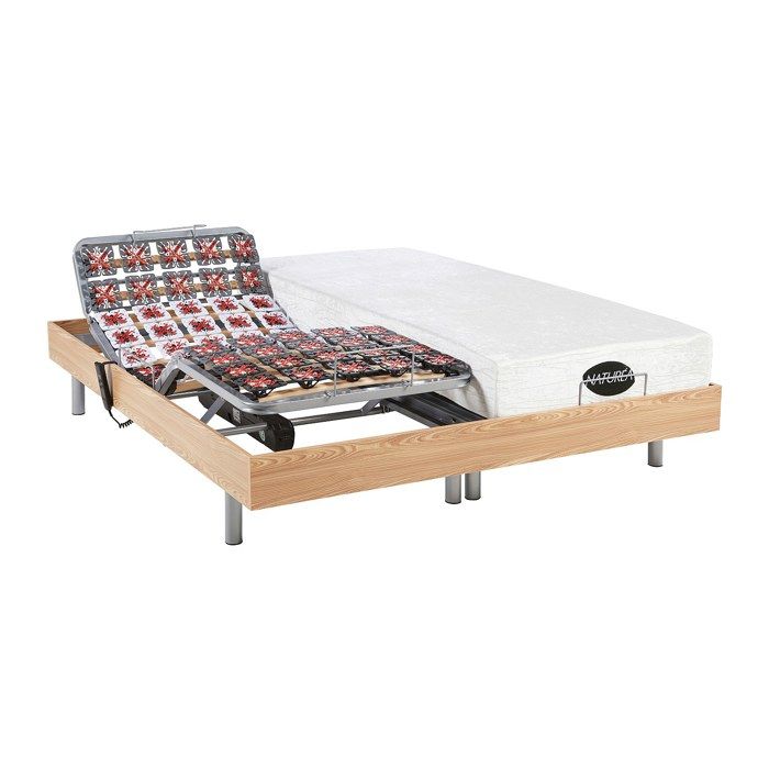 Lit électrique de relaxation tout plots + matelas mémoire de forme et bambou - 2 x 70 x 190 cm - Chêne - LYSIS III de NATUREA Lit électrique de relaxation tout plots + matelas mémoire de forme et bambou - 2 x 70 x 190 cm - Chêne - LYSIS III de NATUREA