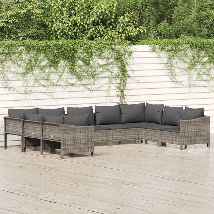 vidaXL Salon de Jardin avec Coussins 9 pcs Ensemble de Meubles de Terrasse Mobilier dExtérieur Canapé de Patio Moderne