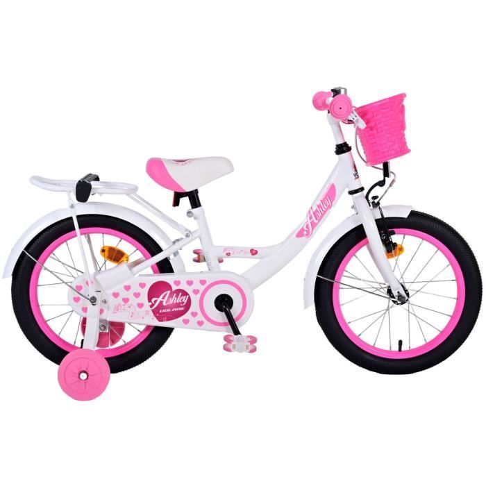 Vélo Fille - VOLARE - Ashley - 16 Pouces - Frein à rétropédalage - Acier Blanc/Rose