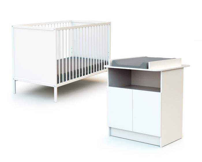 Ensemble lit bébé et meuble à langer WEBABY - Blanc - Sommier réglable 3 hauteurs