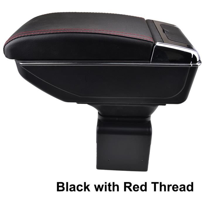 Accoudoir de console centrale en cuir noir pour Peugeot 307 - XUKEY - double couche - rangement spacieux