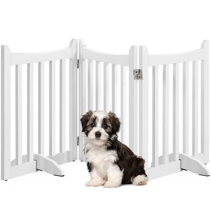Comparer les prix de YAHEETECH Barrière de Sécurité Pliable en 3 Panneaux Barrière Chien en Bois Enclos d'intérieur sans Perçage 60,5 cm de Haut Blanc