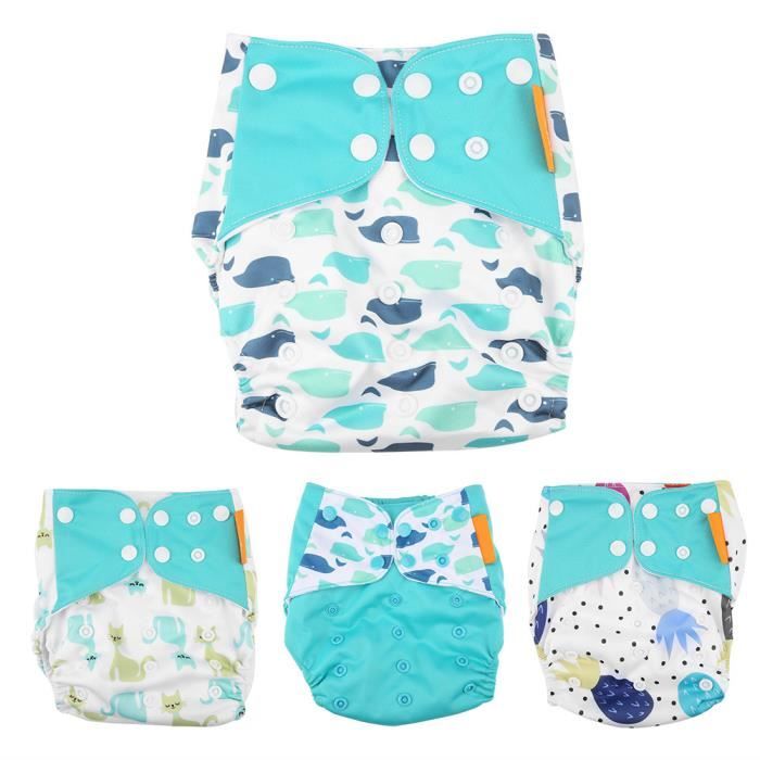 YOSOO Lot de 4 Couches Lavables Bébé Réutilisables Taille Réglable