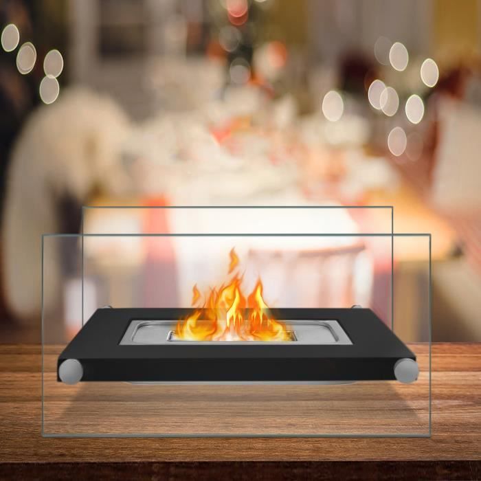 Cheminée Bioéthanol De Table - Décoration Intérieur/Extérieur | Flamme Vive Sans Fumée | Pierre Blanche
