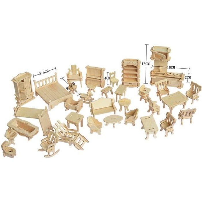 ACCESSOIRE MAISON POUPEE,W149--maison de poupée en bois, 1 ensemble = 34  pièces, meubles de maison de poupée, Puzzle échelle Miniatu - Cdiscount  Jeux - Jouets