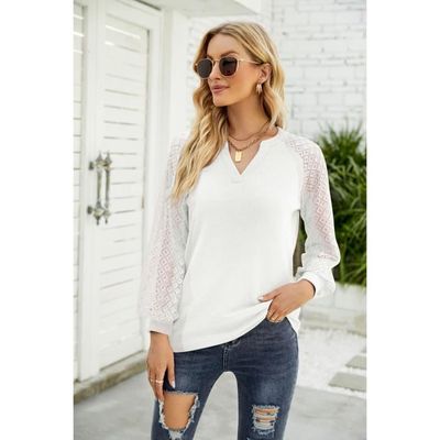 Chemisier Femme Col V - Tunique Manches Longues Plissée - En Polyester/élasthanne - Coupe Ample - Pour Bureau Et Sortie