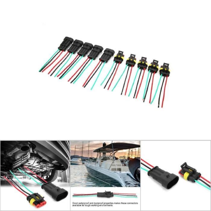 5 ensembles 3 Pins Connecteur électrique Prise Etanche Fil Auto Moto Fiche  Plug - Cdiscount Bricolage