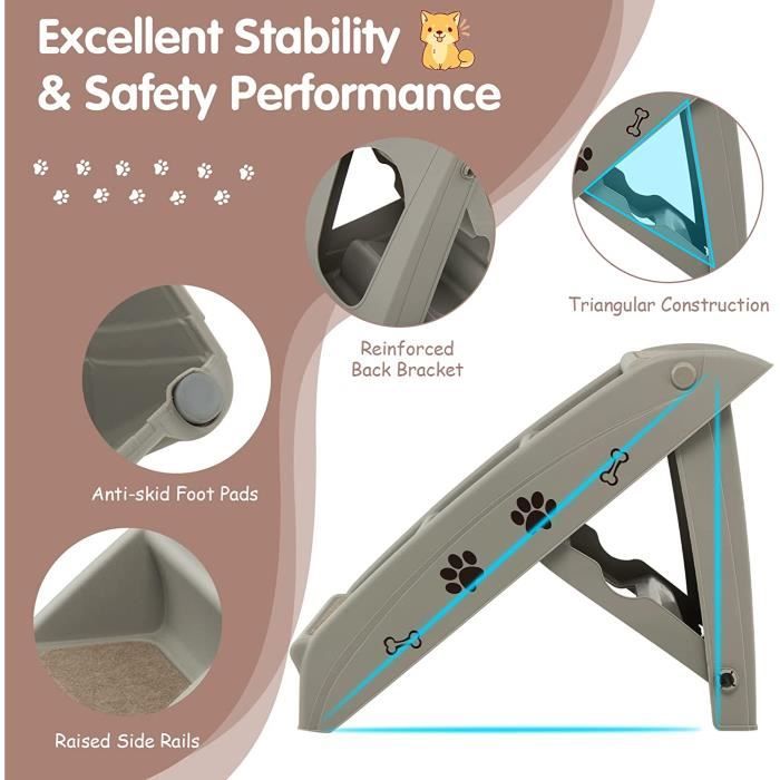 GOPLUS Escalier Pliable pour Animaux/Chien/Chat, Escalier en Plastique avec 4 Marches, Feutre Confortable et Coussinets Antiderapants, Charge Max 60KG (Beige GOPLUS Escalier Pliable pour Animaux/Chien/Chat, Escalier en Plastique avec 4 Marches, Feutre Confortable et Coussinets Antiderapants, Charge Max 60KG (Beige
