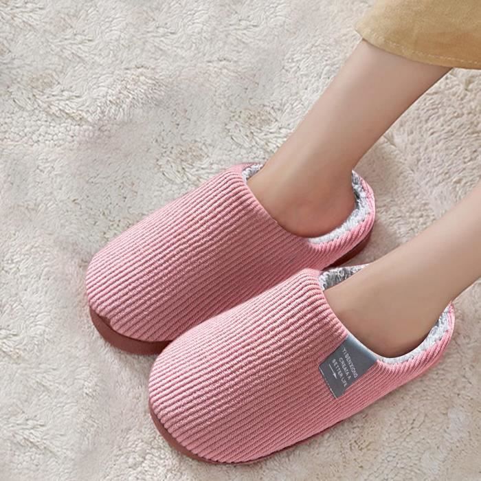 Chaussons Maison Femmes Memory Foam Slippers Peluche Chaud Antiderapant Semelle Confort Rose Rose Cdiscount Chaussures