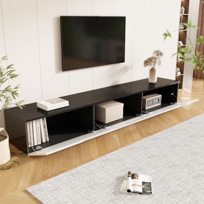 MERAX 200cm Meuble TV Brillant, Avec éclairage LED Multicolore, Avec