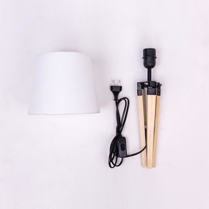 Lot de 2 Lampes de Chevet Minimaliste trépied en Bois Parfait pour Chambre,  Salon, Salle d'étude, et Bureau - Cdiscount Maison