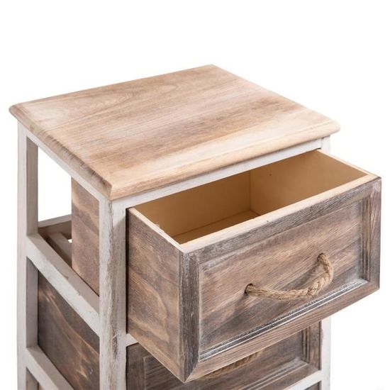 en Bois de Paulownia Blanc et Brun Style Shabby Chic Vintage Rustique Campagne IDIMEX Table de Chevet BELLANO Petite Commode de Nuit avec 2 tiroirs