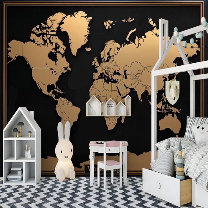 Papier Peint Intissé Carte Du Monde 200x140 Cm Décoration Murale XXL Poster Tableaux Muraux