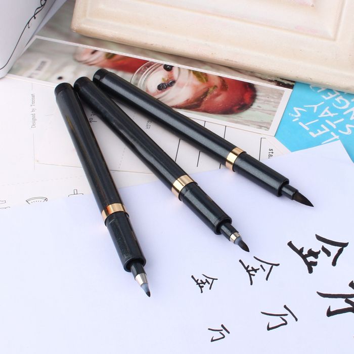 Set De 3 Stylos Calligraphie Japonaise/Chinoise – Pointes L, M, S – Poils Mélangés – Écriture, Dessin, Loisir Créatif