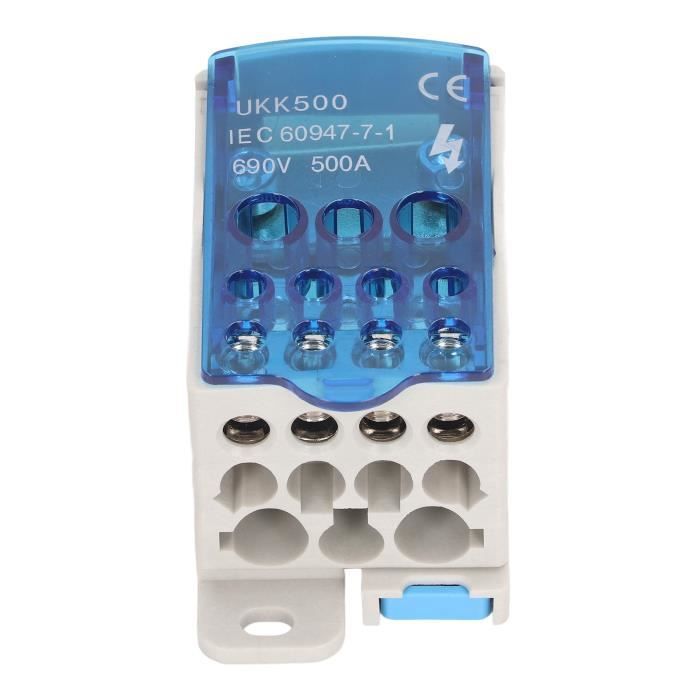 Boîte De Distribution Bornier 125A 500V - 4 Entrées 24 Sorties Rail DIN Avec Couvercle Transparent