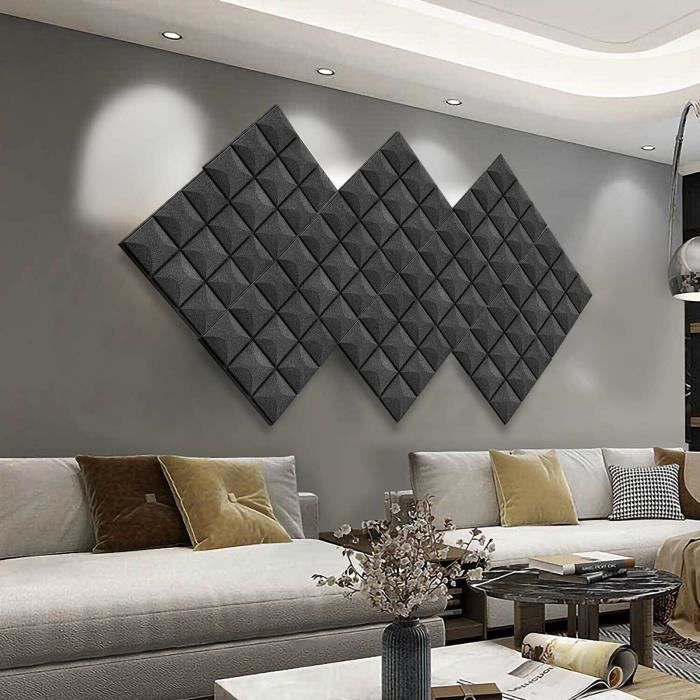 Lot de 12 Mousse acoustique mur et plafond isolation phonique L.30 x l.30  cm Ep.3 cm noir
