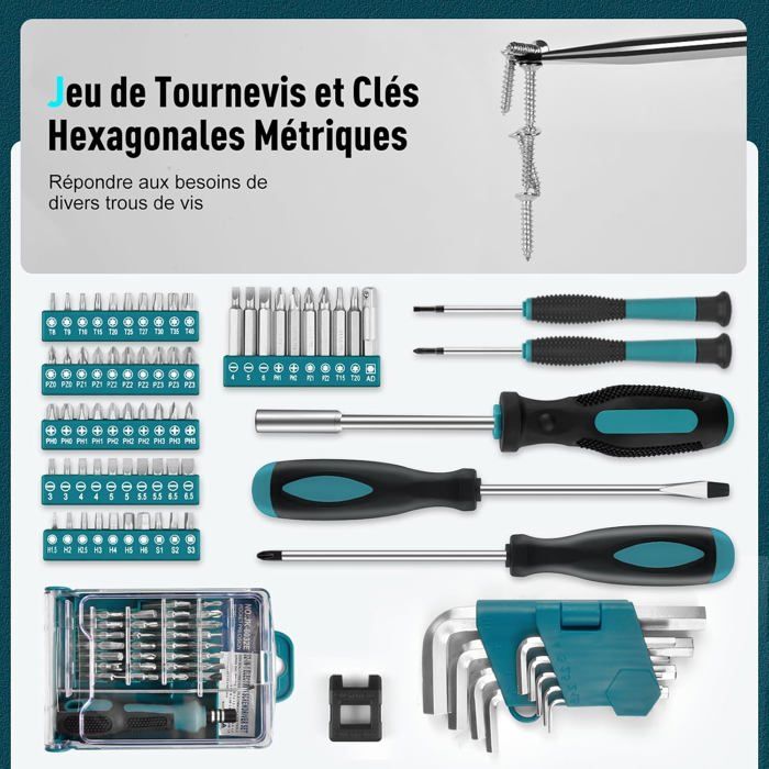 Coffret 207 Outils à Main THINKWORK - Mallette De Rangement - Rose - Parfait Bricolage