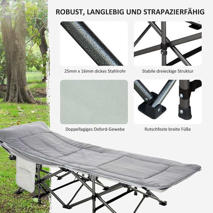 Outsunny Lit de Camp Pliable avec Matelas, Appui-tête, Pochette Outsunny Lit de Camp Pliable avec Matelas, Appui-tête, Pochette