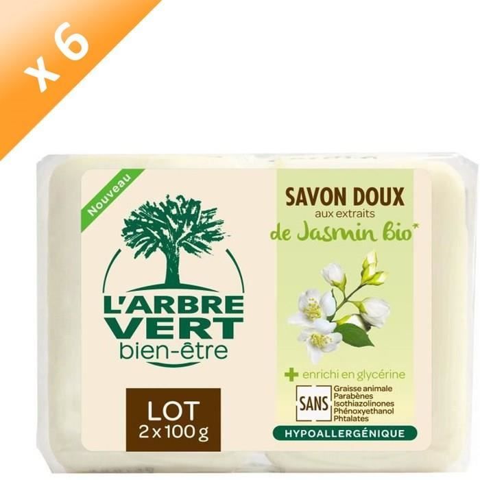 L'ARBRE VERT Savons Bien-être - Jasmin Bio - 2 x 100 g - Lot de 6