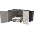Garage en métal 18,2 m² - Gris anthracite - Double porte verr - Avec kit d'ancrage inclus-1