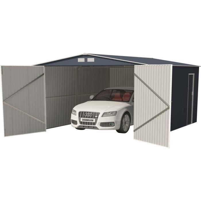 Garage métal gris 15,1m² Porte enroulable + kit d'ancrage X-METAL