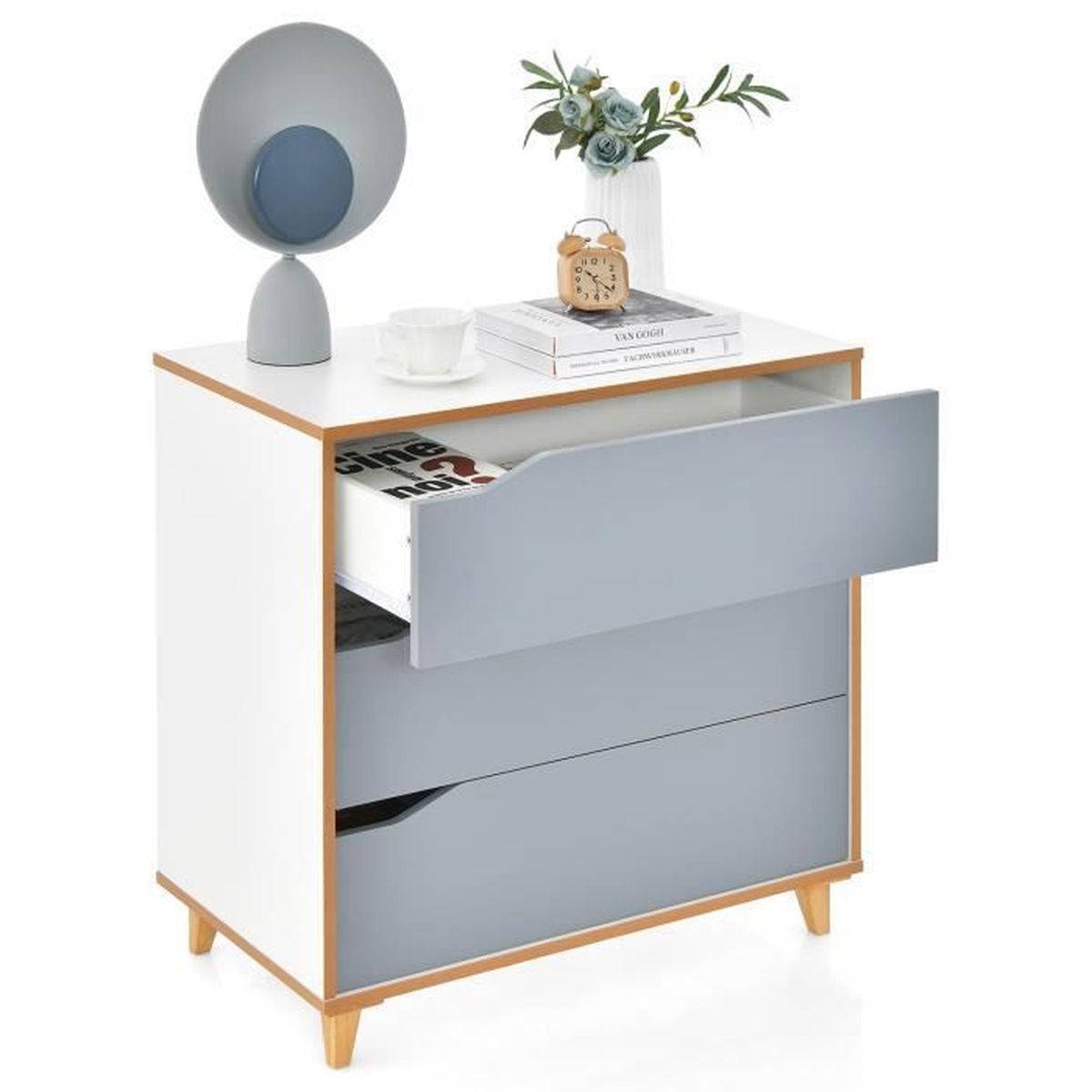 Commode 5 Tiroirs En Bois - 75x42x104 Cm, Idéale Pour Chambre Ou Salon, Facile à Monter
