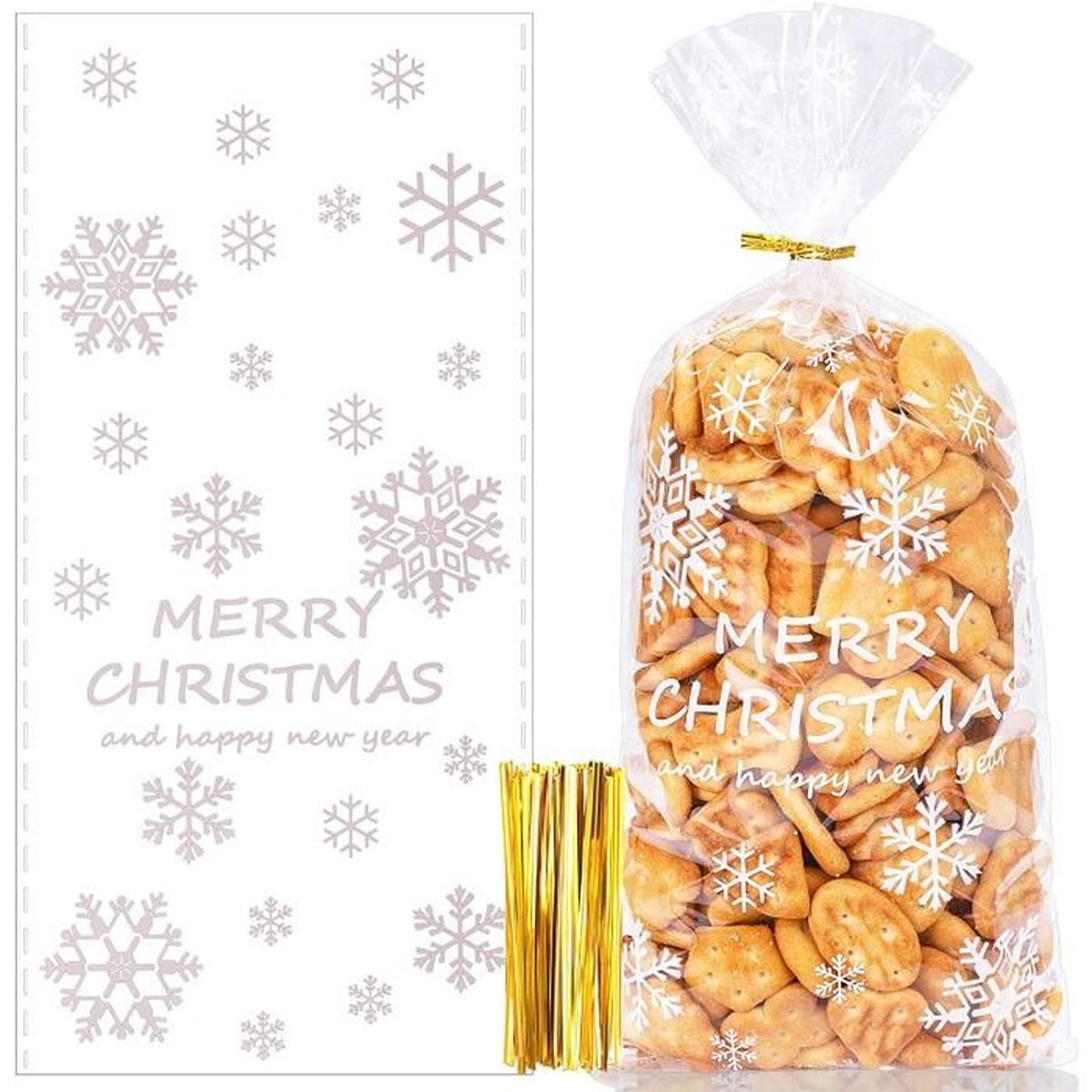 50pcs Sachet Biscuit Noel, Sachets Transparents pour Biscuits, Sachet