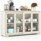COSTWAY Buffet de Cuisine Meuble de Cuisine pour Rangement,Vaisselier avec Porte Coulissante en Verre Trempé en Bois Beige