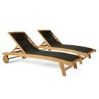 OVIALA Bain de soleil en bois et textilène, lot de 2