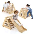 COSTWAY Triangle d'Escalade Enfant pour 1 + An avec Toboggan en Bois et Filet, Résistant aux Intempéries, Charge 60 KG, Naturel