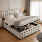 Lit coffre - HOFURNI - 160 x 200 cm - Velours beige - 2 places - Design contemporain