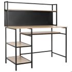 HOMCOM Bureau informatique design industriel 4 étagères grand plateau et panneau noir métal aspect chêne clair 120x53x126cm Beige
