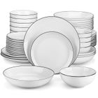 MALACASA Vaisselle AMELIA-BT, 48 pièces Service Complet de Table, Rond en Porcelaine avec bord Noir pour 12 personnes - Blanc