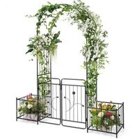 COSTWAY Arche de Jardin pour Plantes Grimpantes H 220cm-en Treillis Métallique-Portail Verrouillable-Jardinières Latérales-2 Portes