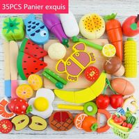 Jouets de fruits coupés Fruits et légumes en bois Jouets de cuisine pour maison de jeu pour enfants coupés heureux (35PCS)