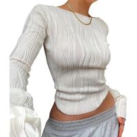 Haut Court à Manches Longues Femme Ajusté Crop Top Cut-Out Transparent T-Shirt Slim Fit Sexy Couleur Unie blanc