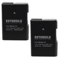 EXTENSILO 2x Batteries remplacement pour Nikon EN-EL14 pour appareil photo, reflex numérique (1100mAh, 7,4V, Li-ion) avec puce
