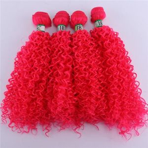 PERRUQUE - POSTICHE Rose16 16 16 16 inch  -Tissage synthétique en fibre textile Tissage, mèches Afro bouclées crépues, couleur rose, lot de 4 pièces