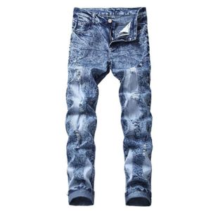 JEANS Jeans homme de marque luxe Jeans Texture plissée de slim Personnalité Jeans Nostalgique Pantalon Vêtement Masculin-Bleu