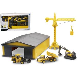 VOITURE - CAMION Véhicule Miniature assemble - Volvo coffret chargeur, dumper, pelleteuse, grue et hangard New Ray