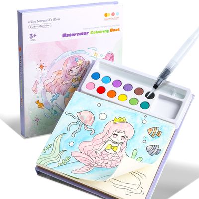 Festicy Cahier de Coloriage Aquarelle avec Pinceau Aquarelle I 25 pages pour coloriage I Kit voyage avion I Carnet aquarelle, livre aquarelle, livre coloriage enfant, Animaux (Édition 2026
