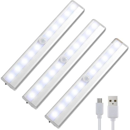 KliKil Lampe LED rechargeable Veilleuse LED lampe detecteur de mouvement interieur - Batterie haute capacité rechargeable USB 1800 mAh Barre LED avec support magnétique ou adhesive. Blanc froid