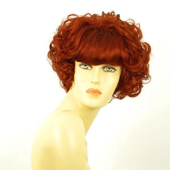 Perruque Courte Femme Roux Cuivré Intense - Synthétique Bouclée, Bonnet Moyen