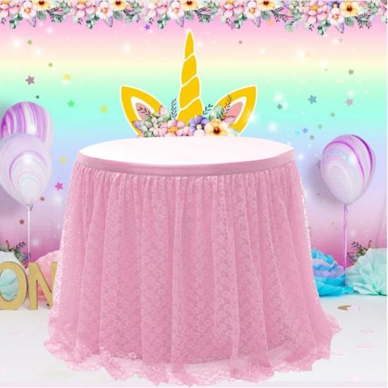 JEELINBORE Jupe de Table en Tulle Chic Jolie Nappe de Fete pour Mariage Fête d'anniversaire Décoration de Douche de Bébé - Champagne, 190 * 76cm